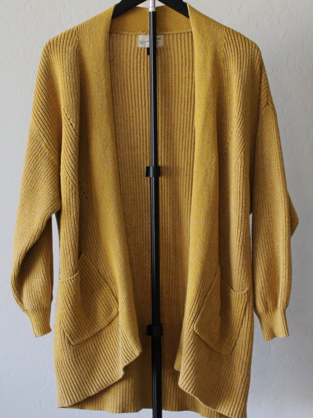 Mustard Yellow Chunky Knit Cardigan – Oversized Open Front Sweater – Size M